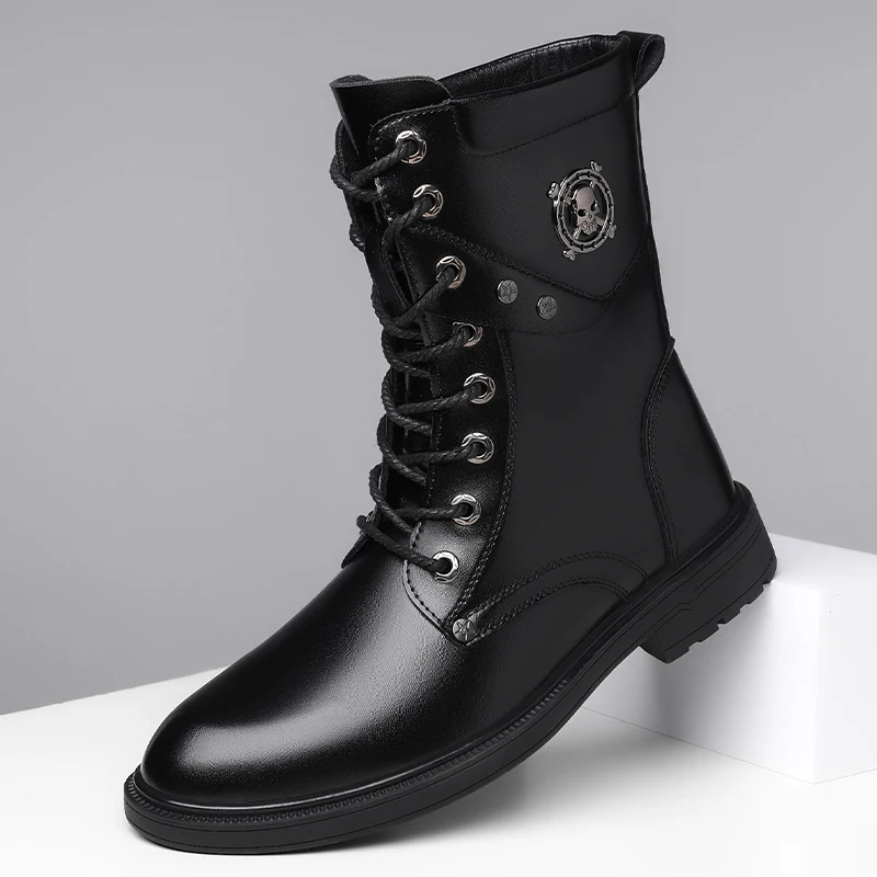 

Big Size 38-48 High Top Boots for Men Fashion Metal Decoration Motorcycle Boots High Top Casual Shoes Pointed Toe Outdoor Boots