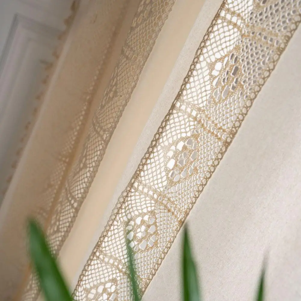 No Fading Curtain Beige Crochet Curtain Breathable Floating Window Kitchen Curtain  Blackout