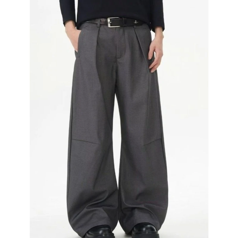 

Pleated scimitar trousers for men in spring and autumn new trendy brand high-end loose straight trousers draped casual pants