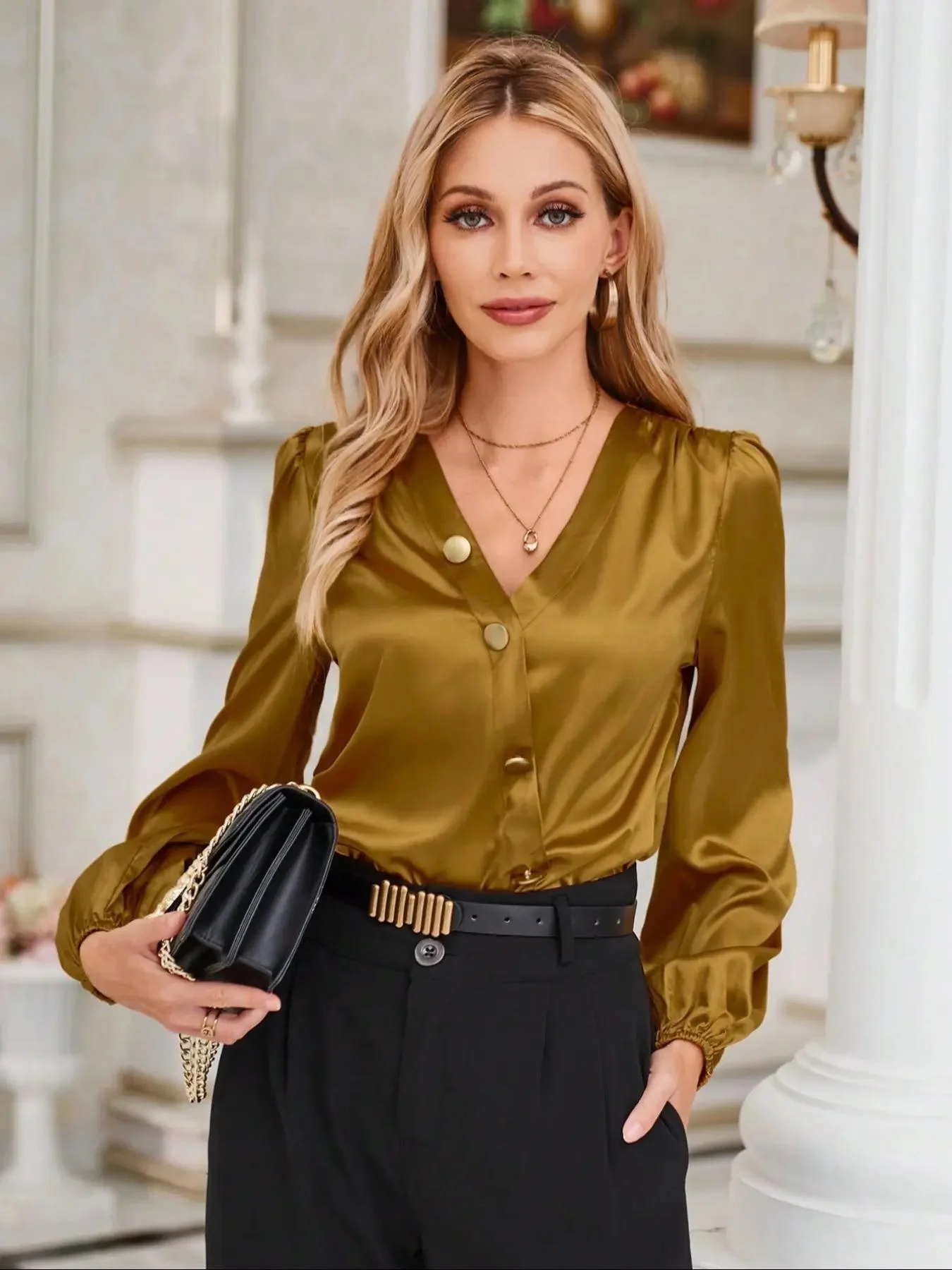 قميص نسائي بقصة قياسية، طراز كاجوال أنيق، متعدد الاستخدامات للعمل والارتداء اليومي