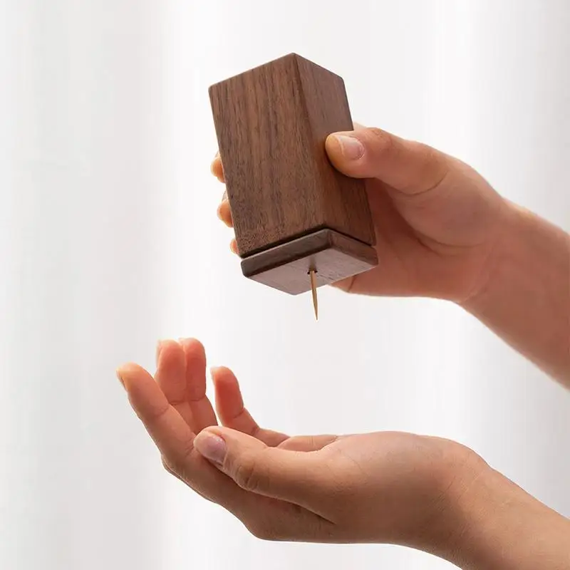 Natual Toothpick Box Black Walnut Wood Toothpick Dispenser Magnetic Adsorption Toothpick Container Home Decoration