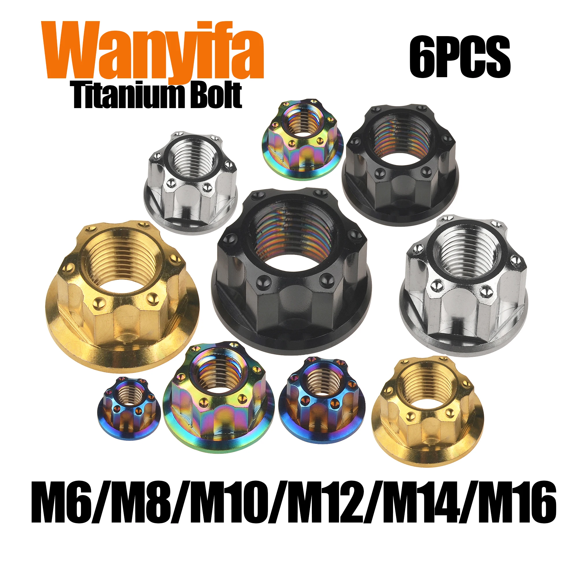 

Wanyifa Titanium Nut M6/M8/M10/M12/M14/M16 Fancy Bolt Cap for Motorcycle Accessories 6Pcs