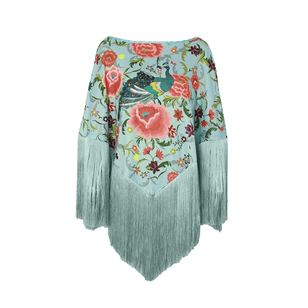 Women Vintage Floral Tops 2025 Spring Autumn Elegant Pullover Oversize Irregular Tassel Hem Cape Cloak Pull 2025 Femme Bohemian