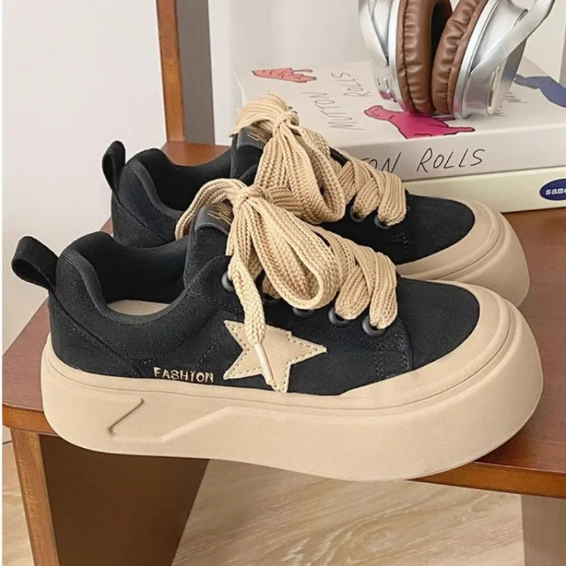 

Black Platform Sneakers Woman Canvas Sports Shoes Vulcanize Spring Summer 2024 Casual Tennis Female Flats Kawaii Footwear