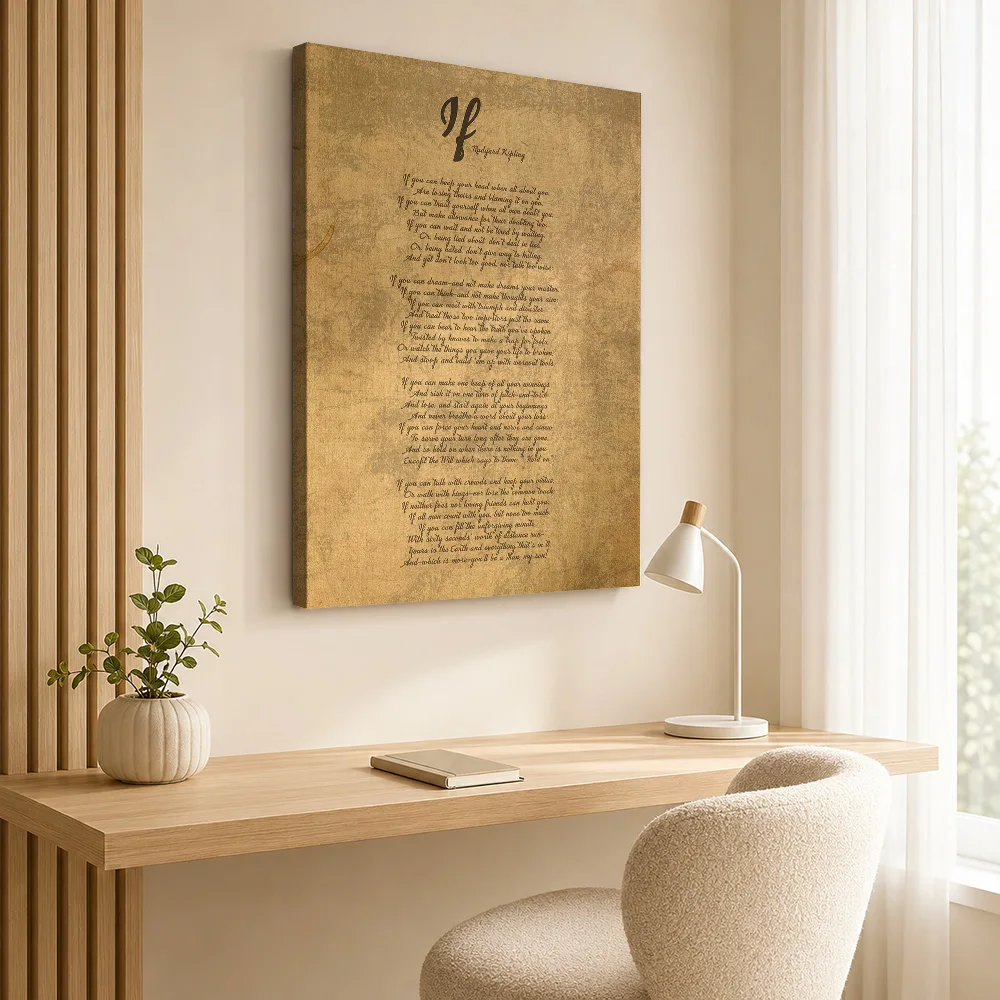 Rudyard Kipling If Poem Framed Canvas Poster Customized Photo Vintage Parchment Illustration Wall Art For Literature Classroom