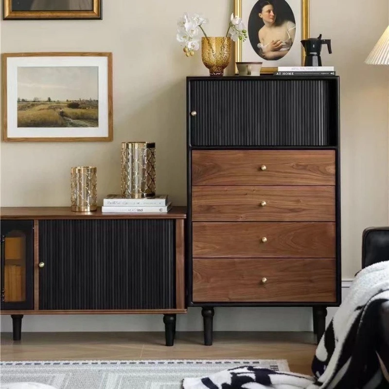 

Storage Solid wood French TV cabinet Bedroom locker Black small apartment living room