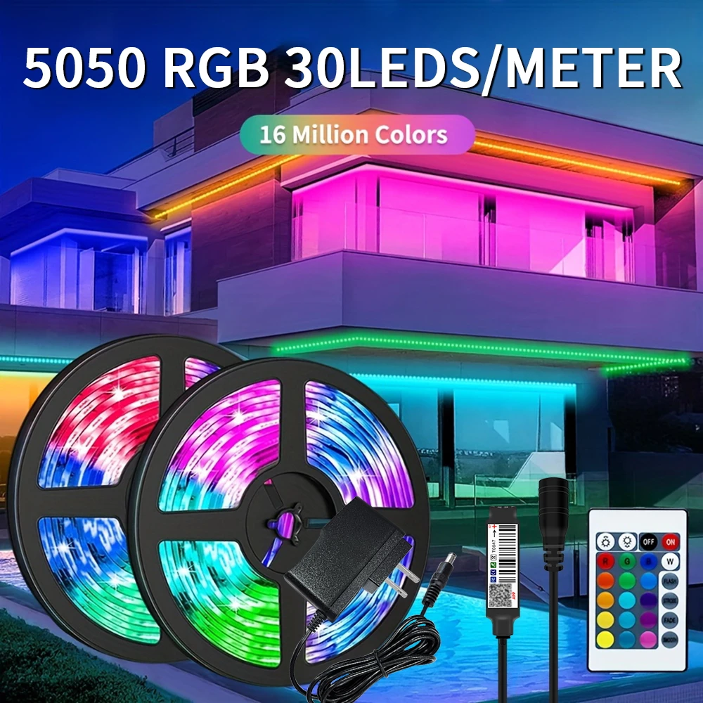 30M 5050RGB 30 LEDS/meter LED Strip Bluetooth APP Control With Battery And US plug Power Supply For Home Decoration