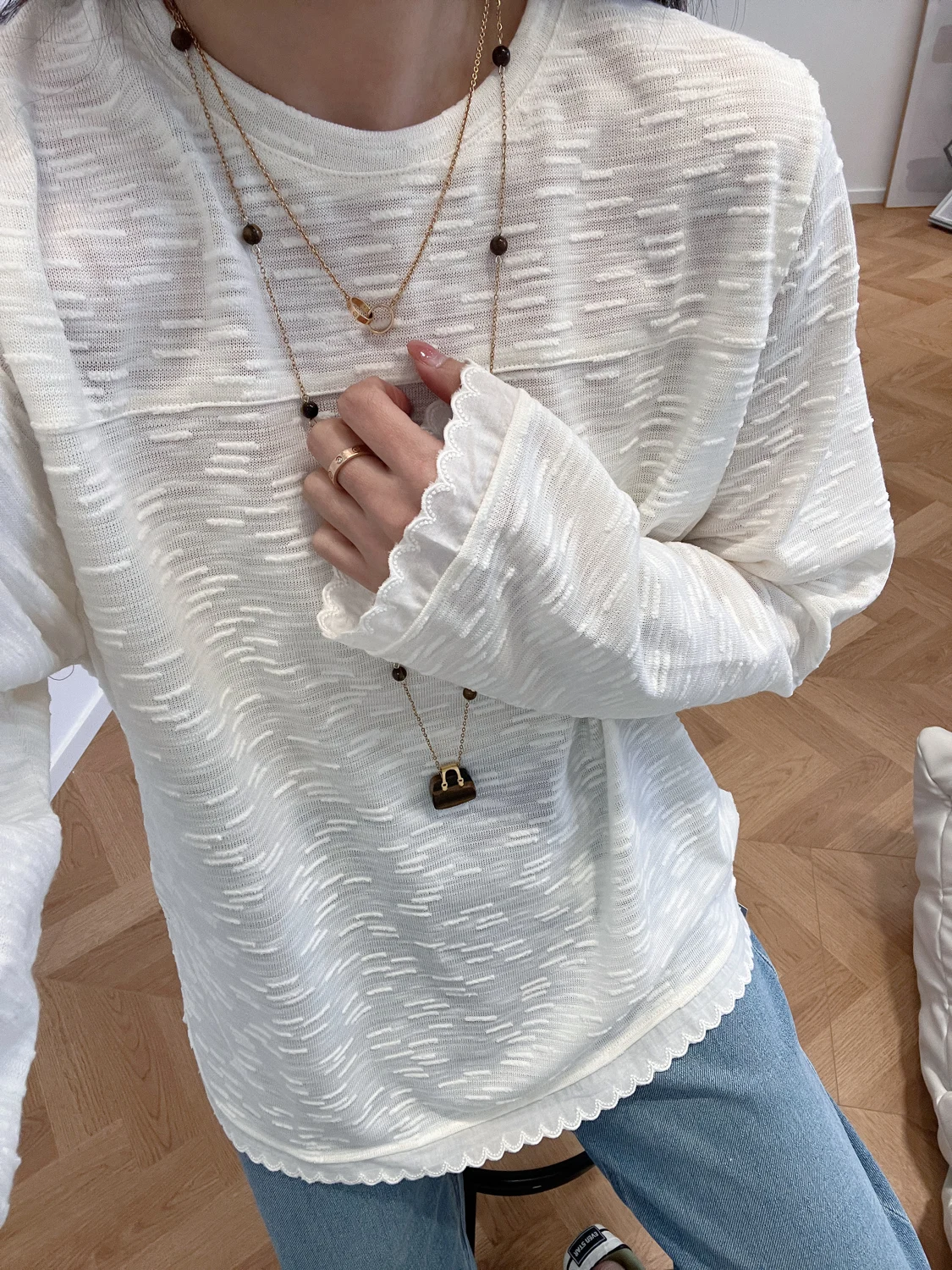 

Свободная женская футболка с длинным рукавом в корейском стиле, с цветочным принтом, из смесового полиэстера и спандекса, с круглым вырезом, цвет весенний