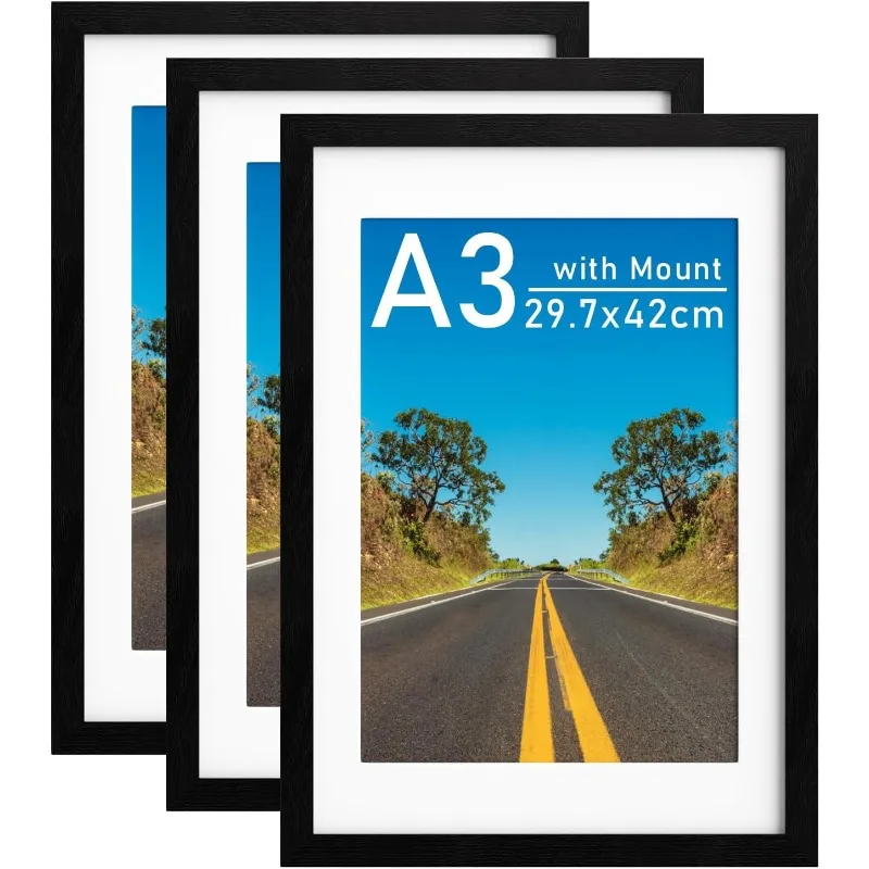 3pcs A3 Wooden Photo Frames for Wall Hanging 29.7x42cm Pictures Frame Stand for Pictures Certificate Commemorative Gift