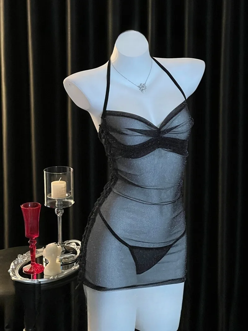 

Net Mesh See-through Nightdress,Sexy Backless Drawstring Lingerie,Ultra-thin Seductive Sleepwear,Alluring Lace Outfit for Women