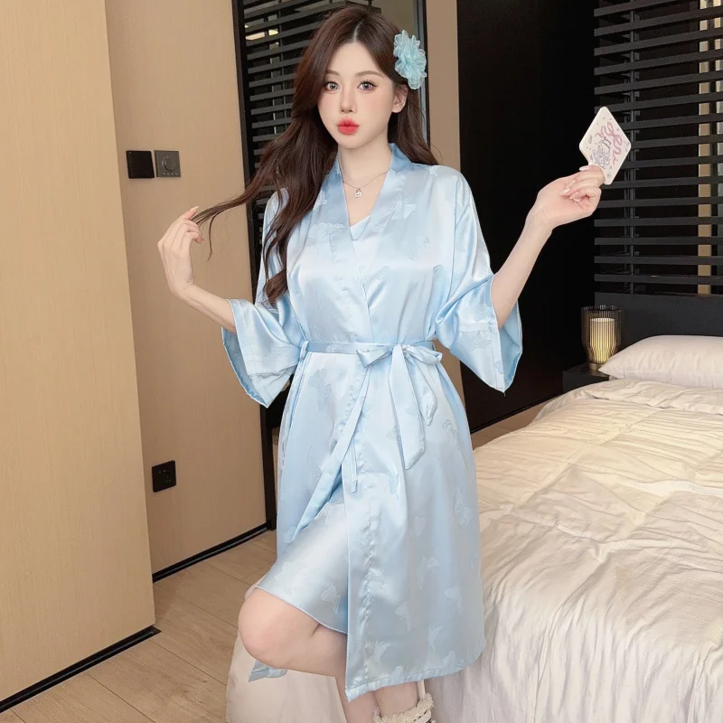 DAIMELU spring and summer sleepwear set sleepskirt suit women's ice silk pajamas suit short skirt nightgown cold nightdress lady