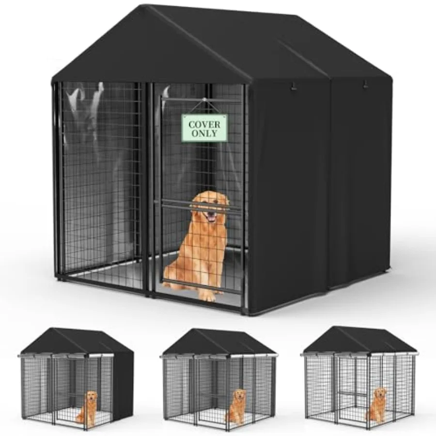 

Outdoor Dog Kennel Cover Heavy Duty Waterproof Black Large Dog Cage Cover Windproof UV Resistant Fits 4'Dx4'Wx4.5'H Dog Cages