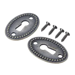 2pcs Antique Bronze Color Oval Shape Keyhole Cover Carved Hollow Connectors Jewelry Findings Antique Furniture Hardware