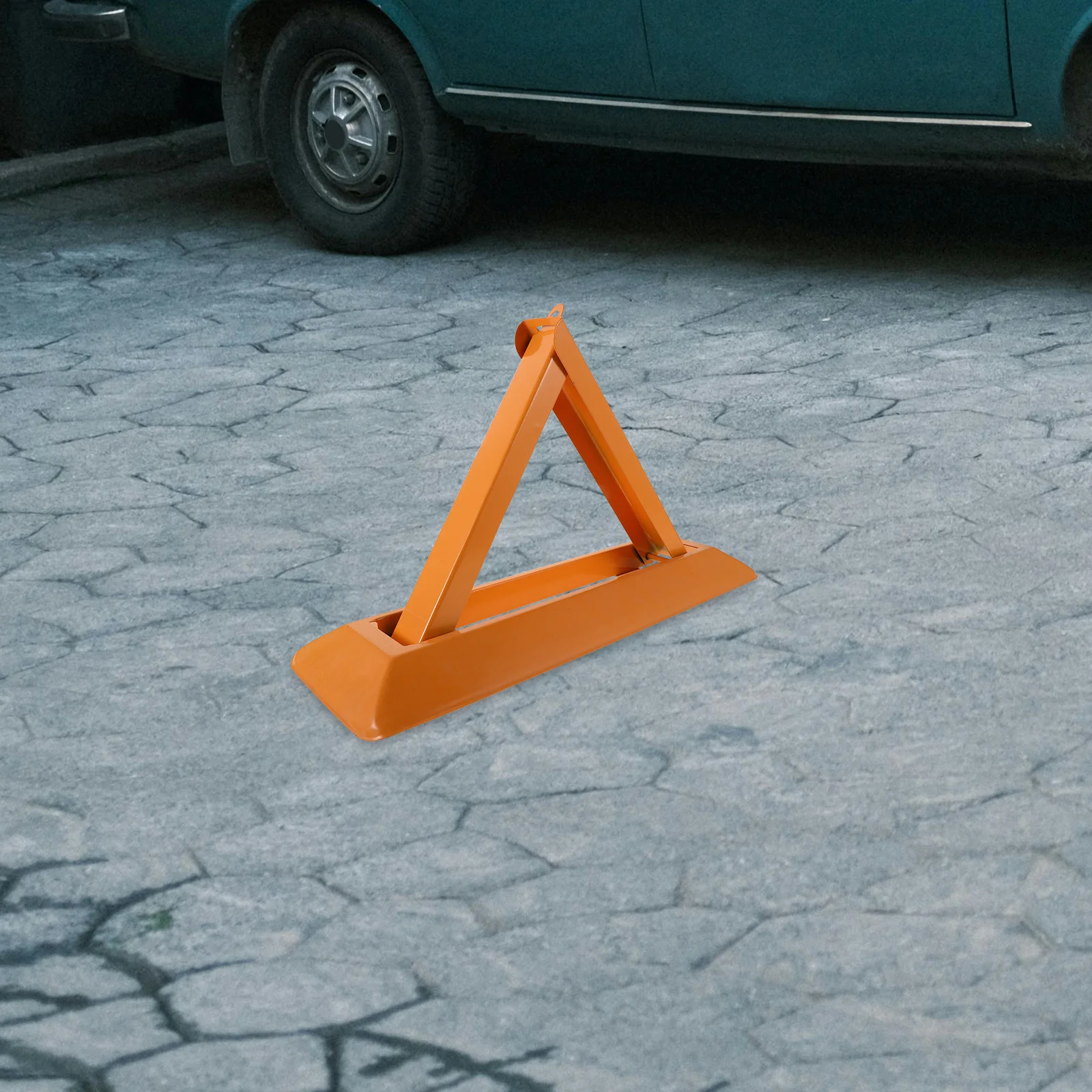 1 conjunto de bloqueio de estacionamento triangular, aço reforçado, anti-pressão, âncora à terra, visibilidade brilhante, barreira de segurança para residencial