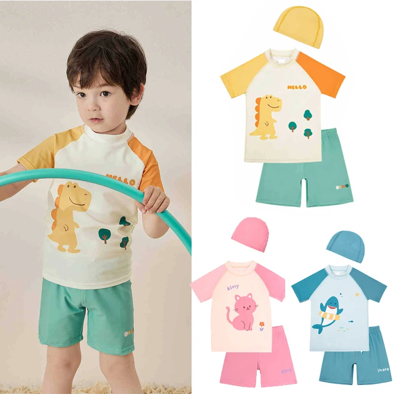 

Sun Protection Baby Boys Girls Swimming Suits Three-Piece Swimwear Shorts for Summer Trendy Kids Aquatic Outfits Split Swimsuits