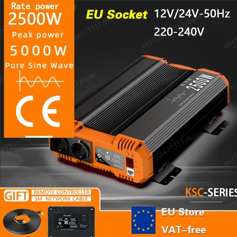 3000W Continuous Power Pure Inverter Car 12V 220V, Sine Wave Car Inverter, LCD Display, Remote Control for Home and RVs