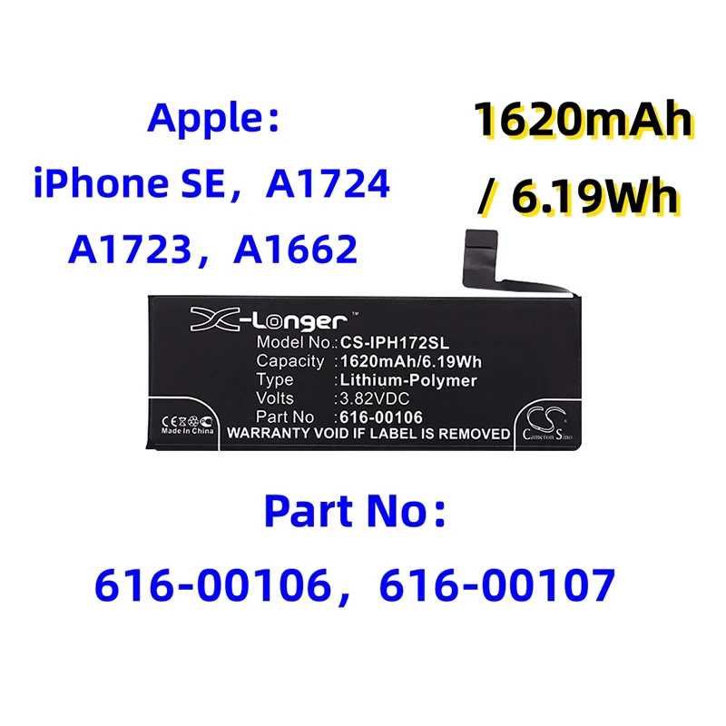 Сменный аккумулятор для Apple: iPhone SE, A1724, A1723, A1662, 616-00107, 616-00106, мобильный, смартфон-1620 мАч Сменный аккумулятор для Apple: iPhone SE, A1724, A1723, A1662, 616-00107, 616-00106, мобильный, смартфон-1620 мАч