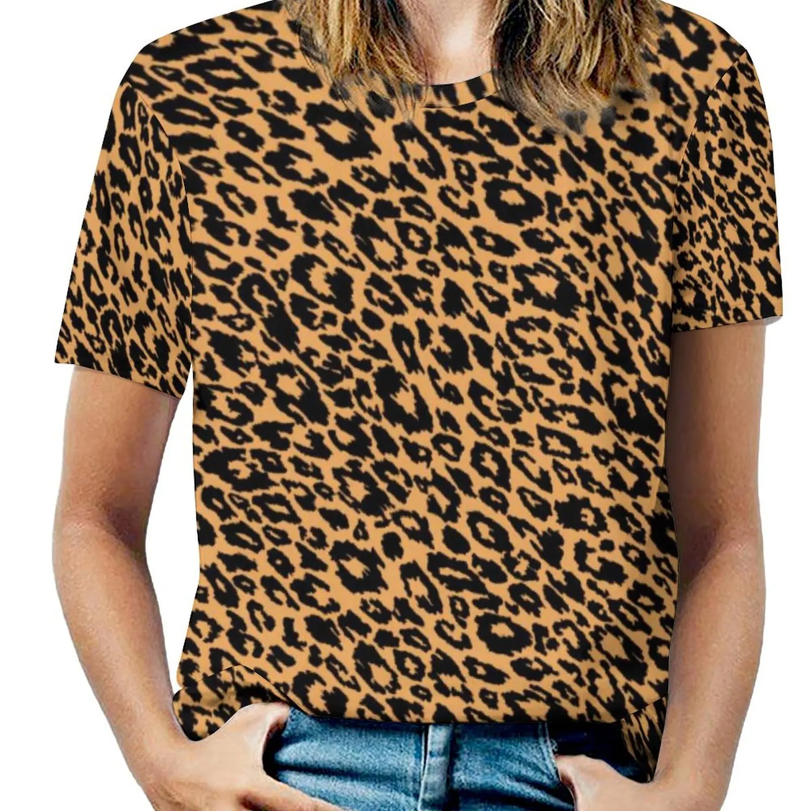 Women T-Shirt Classic Leopard O Neck T-Shirts Short-Sleeve Trendy Animal Print Design Tshirt Casual Clothing Big Size 5XL 6XL