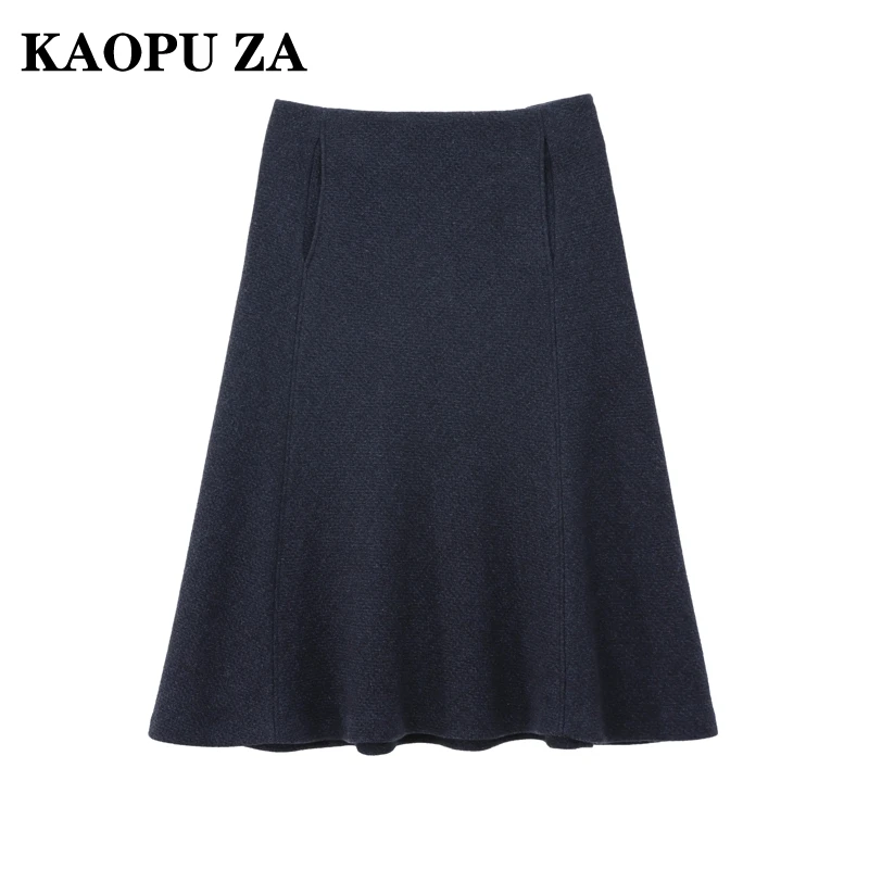 KAOPU ZA 2024 Autumn Woman Sophisticated Long Sleeve Outerwear Coat Edgy Woman's O-Collar Jacket Ruffles Midi Skirt Two-piece