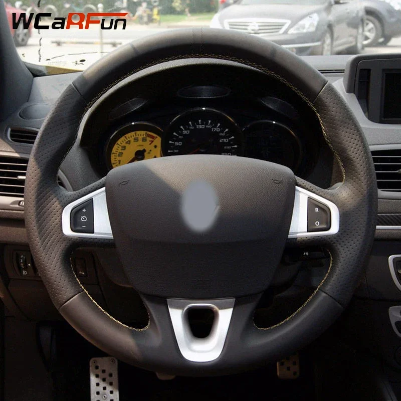 WCaRFun Black Artificial Leather Steering Wheel Cover for Renault Megane 3 2009-2014 Fluence ZE 2009-2016  Scenic 2010-2015