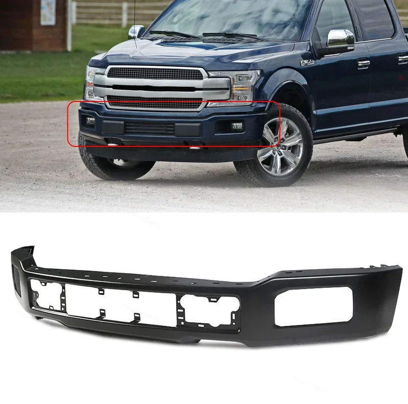 Original dimensions Models with Fog Hole Replacement 2018 2019 2020 Pickup Ford F-150 Front Bumper Face Bar Black Steel 100% New