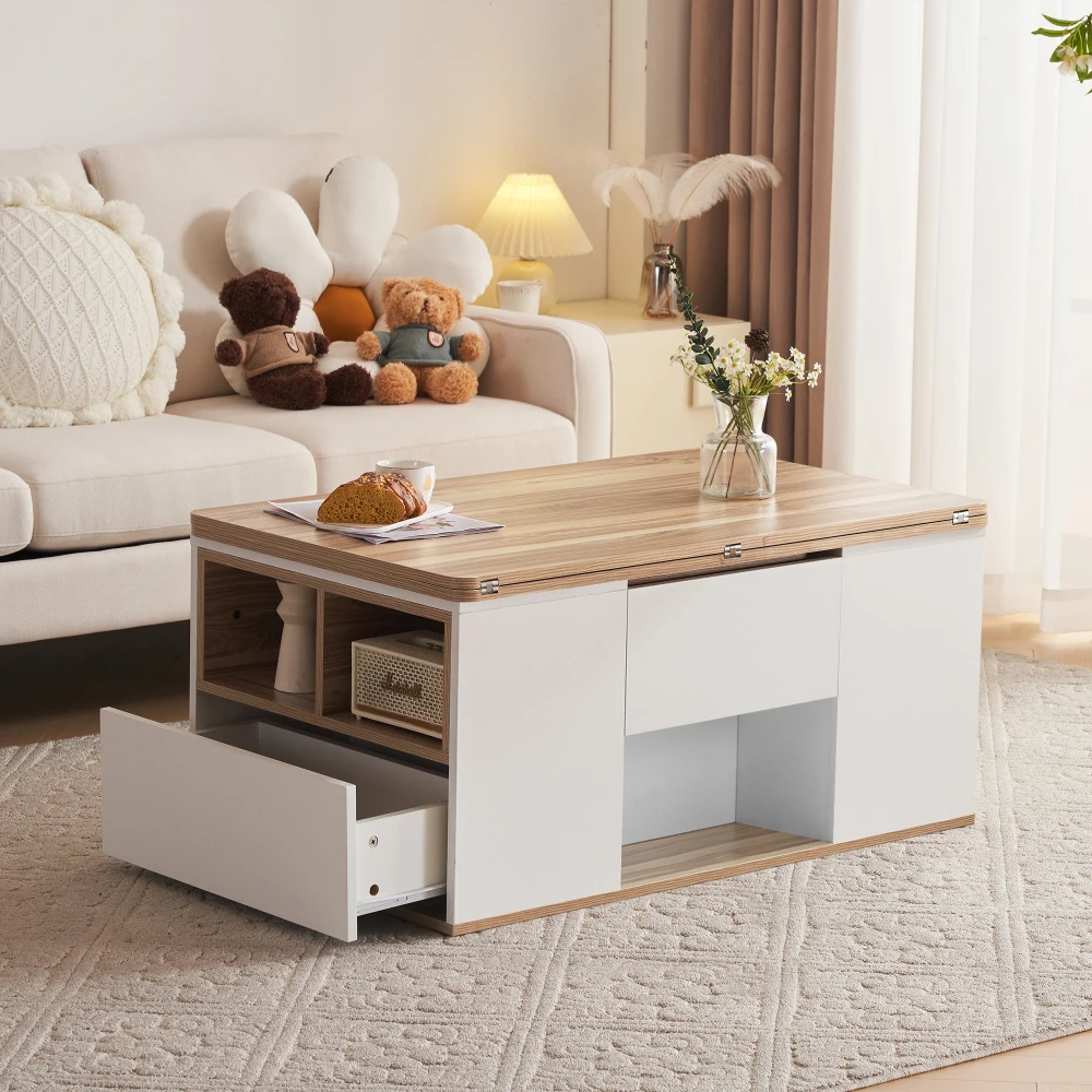 Moderner Couch-Couchtisch mit Dual-Lift-Mechanismus, versteckter Stauraum, Tragfähigkeit bis zu 50 kg, ideal für kleine Räume – Detail 16