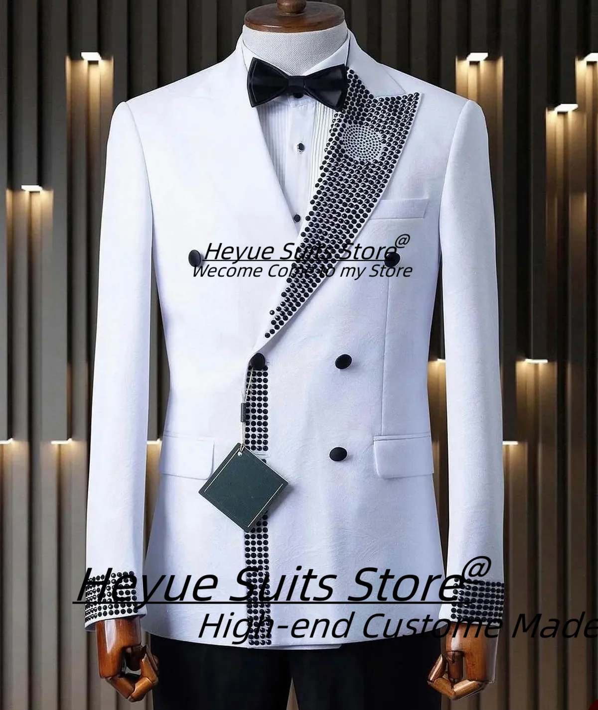 

Luxuly Rhinestone Men Suits Customized Slim Fit Peak Lapel Double Breasted Groom Wedding Tuxedos 2 Pieces Sets Costume Homme