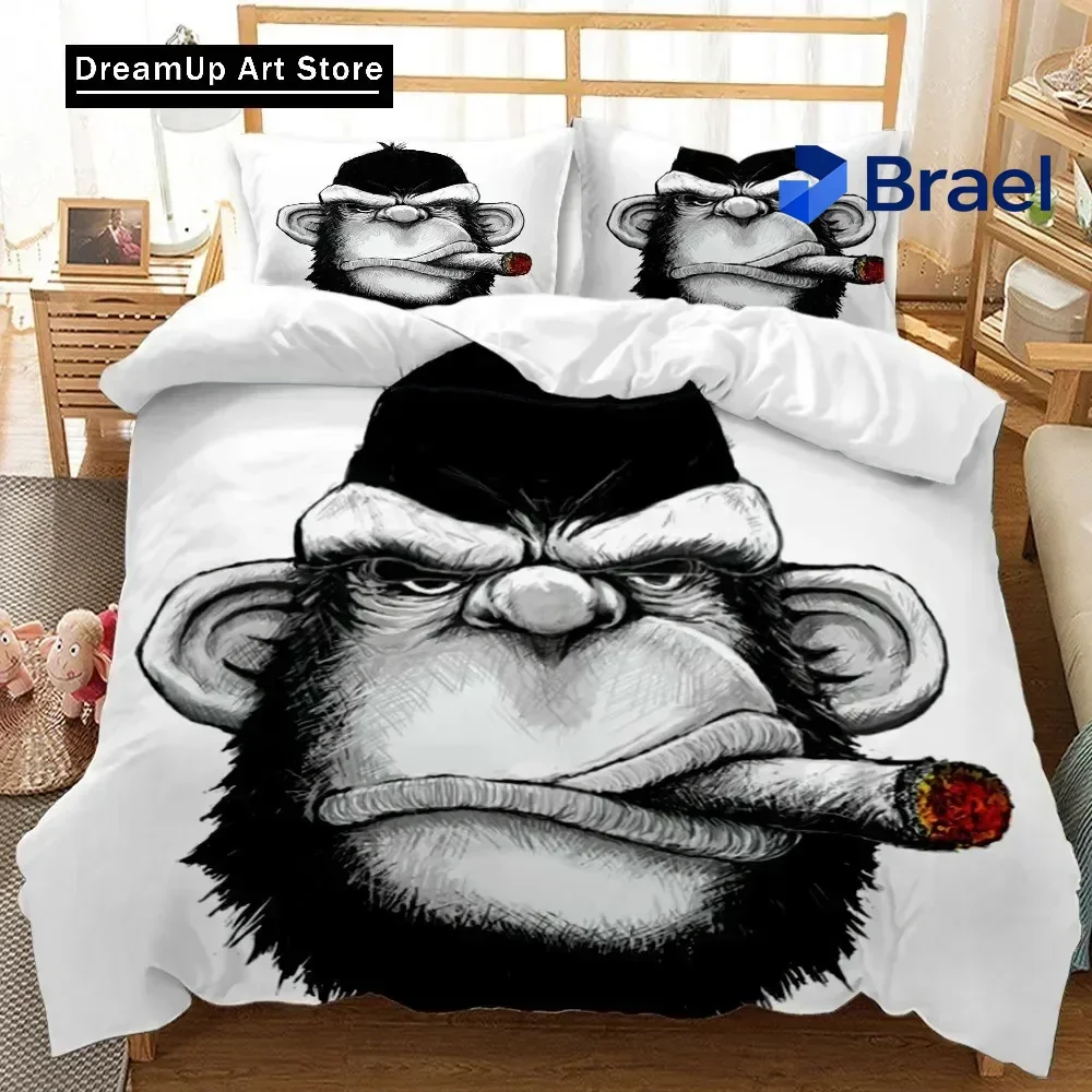 Exquisite Monkey Duvet Cover Gorilla Head Bedding Set Boys Teens Red Hat Comforter Cover Wild Animal Polyester Quilt Cover Queen