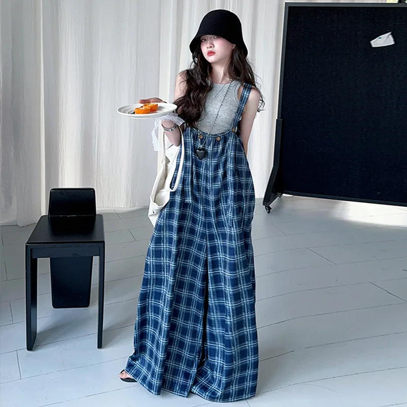 

Корейские осенние костюмы для девочек-подростков, однотонный жилет для девочек-подростков, детские клетчатые широкие брюки для девочек, повседневная одежда из двух предметов для девочек