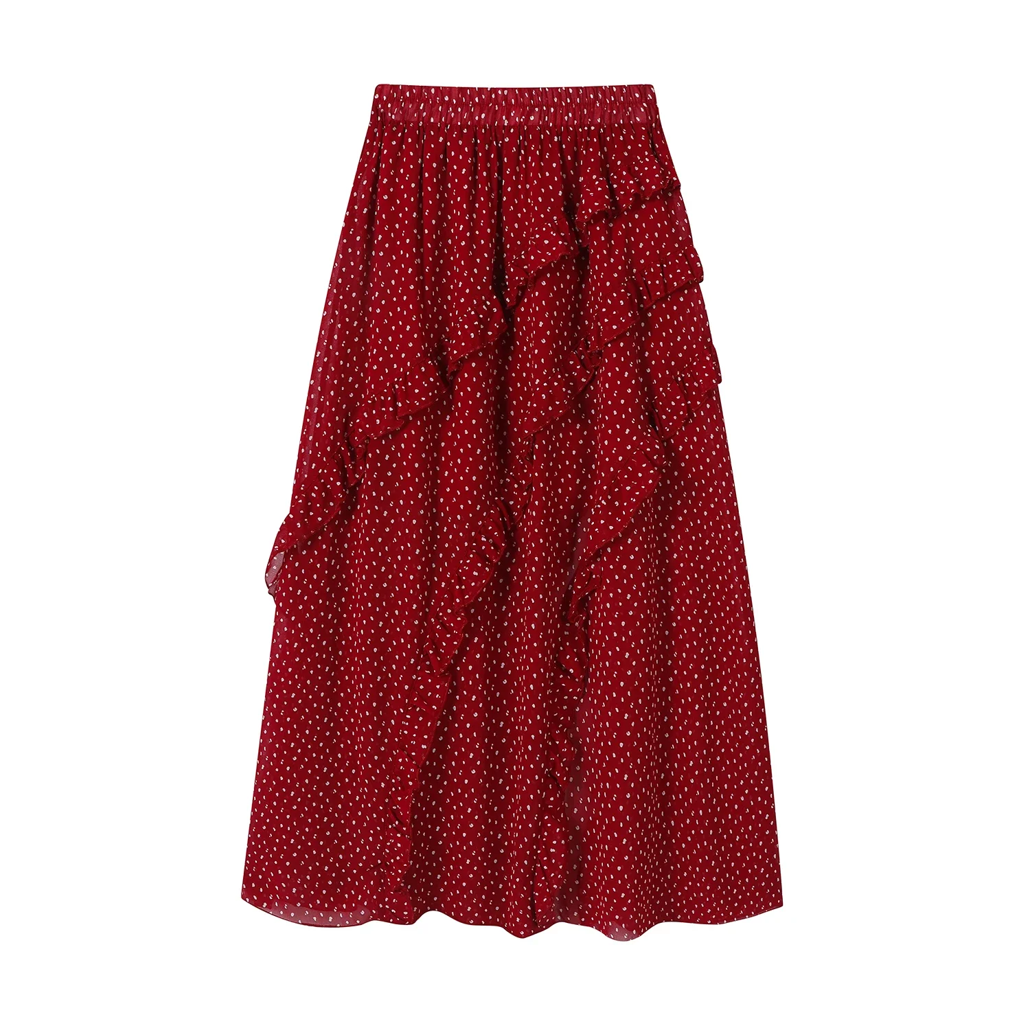 High Waist Vintage Red Dots Printed Women's Umbrella Cake Skirts 2025 New Irregular Ruffles Casual Loose A-line Skirts Female