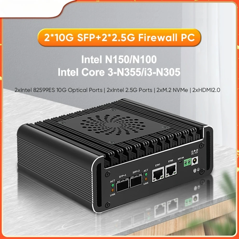 2x10G SFP+ 12세대 방화벽 미니 PC 인텔 코어 3-N355 i3-N305 N150 2xi226-V 2.5G DDR5 2xNVME NAS 서버 미니PC pfSense Proxmox