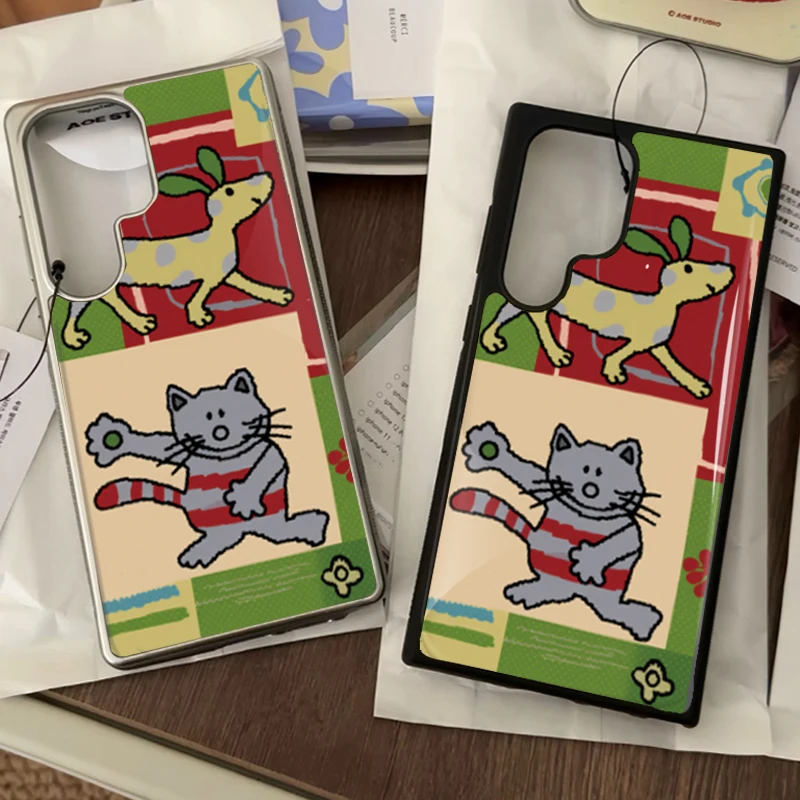 Süße Hirsch- und Katzen-Epoxy-Handyhülle, sturzsicher, für Samsung Galaxy 23/24/25/33 Plus FE ULTRA EDGE