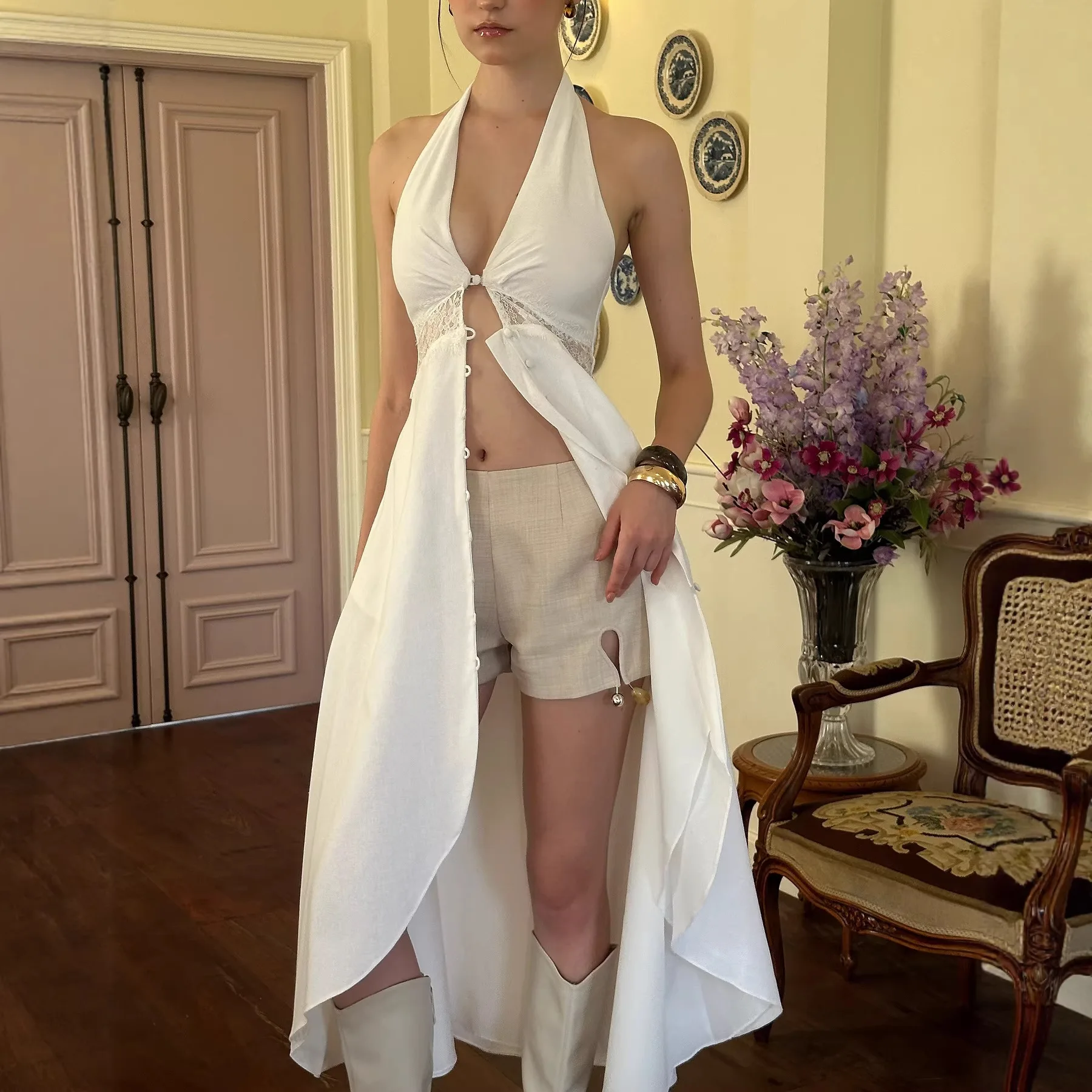 

2026 New Women's Clothing Neck Long Dress Waist Button Adjustment Holiday Style Dress Women