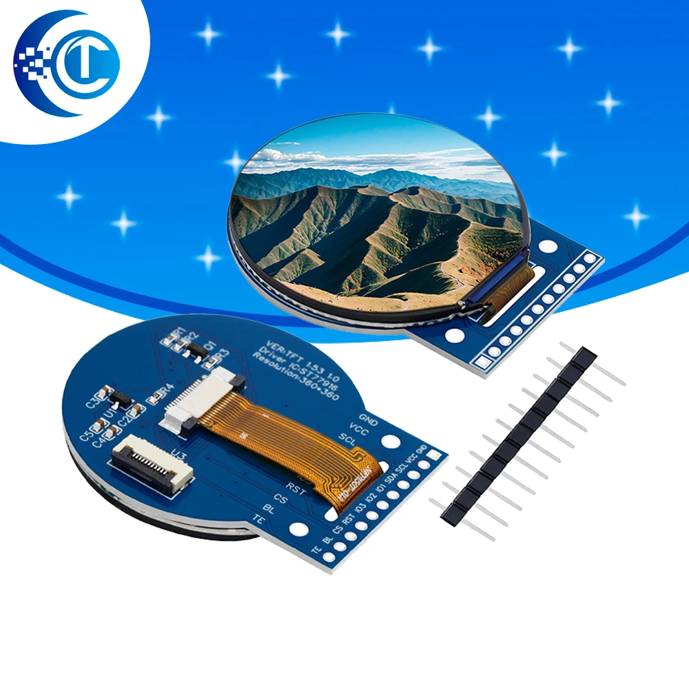 360x360 Pixels 1.5-Inch Round TFT Display: ST77916 QSPI Color LCD Screen – Compatible for Arduino
