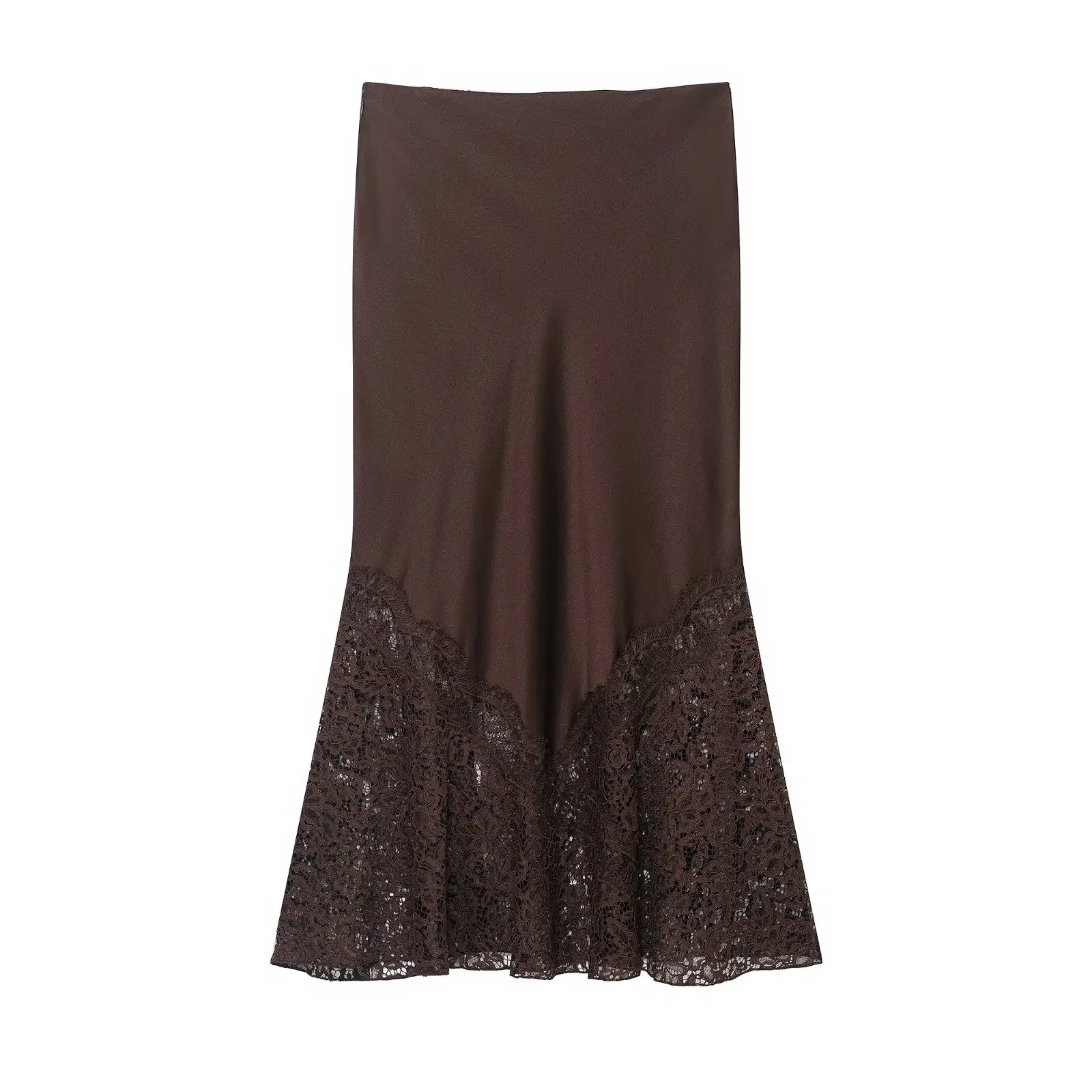 TFAFXY 2025, Herbst Frauen Mode Einfarbig Satin Spitze Splice Hohe Taille Lange Röcke Frauen Elegante Party Röcke Y2K – Detail 8