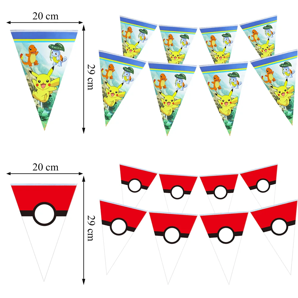 

Cartoon Pokemon Birthday Banner Pikachu Happy Birthday Party Decoration Kids Hanging Flag Pulling Flower Baby Shower Supplies