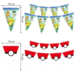 Cartoon Pokemon Birthday Banner Pikachu Happy Birthday Party Decoration Kids Hanging Flag Pulling Flower Baby Shower Supplies