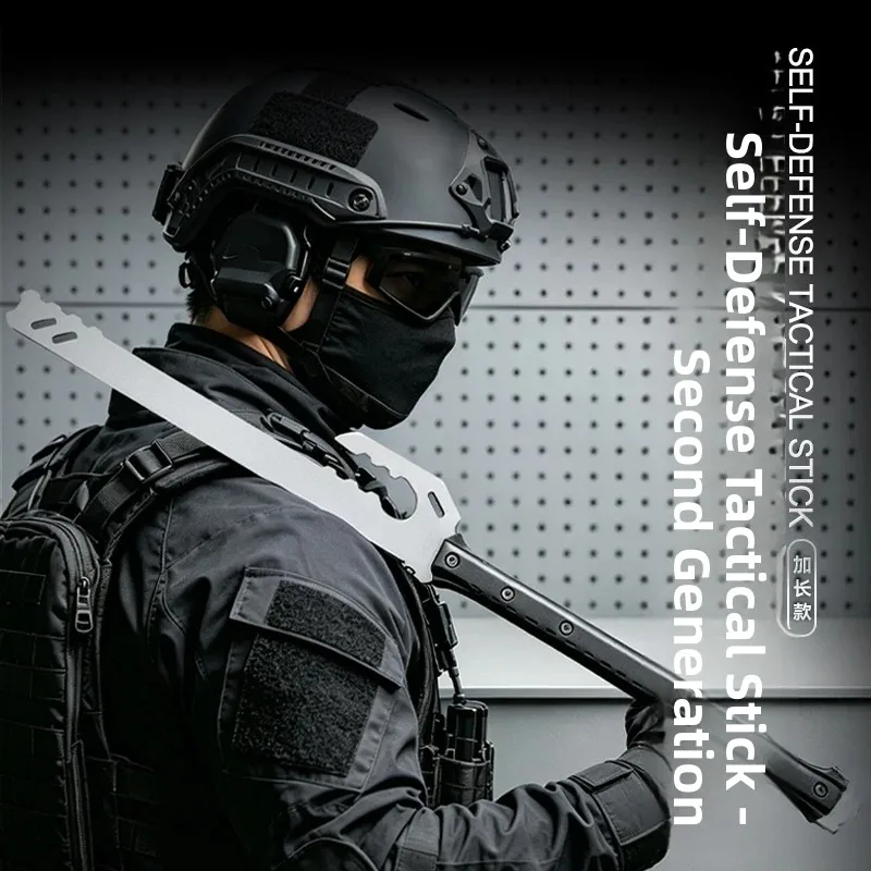 Wind-Defying II Tactical Ninja Long Staff Iron Ruler Self-Defense Outdoor Breaking Cosplay Prop Martial Arts Weapon Accessory