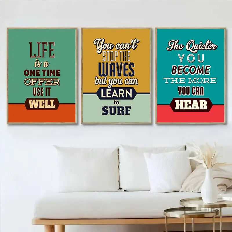 Retro Style Life Attitude Quotes Canvas Art Posters Prints Color Block Wall Decorative Picture Simple Home Decoration