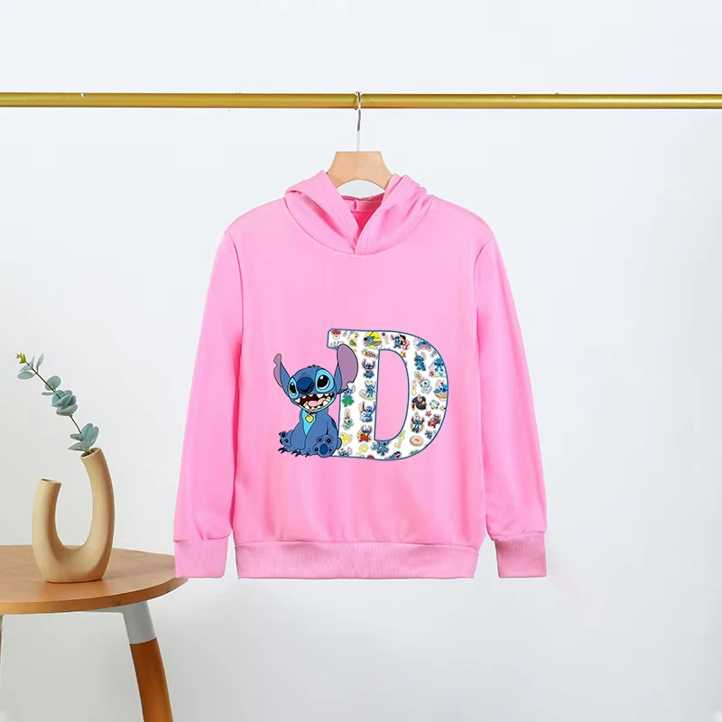 

Kawaii Children Hoodies Stitch Letter ABCD Fashion Pullover Sweatshirt Anime Manga Cartoons Girls Boy Kids Casual Clothes Tops