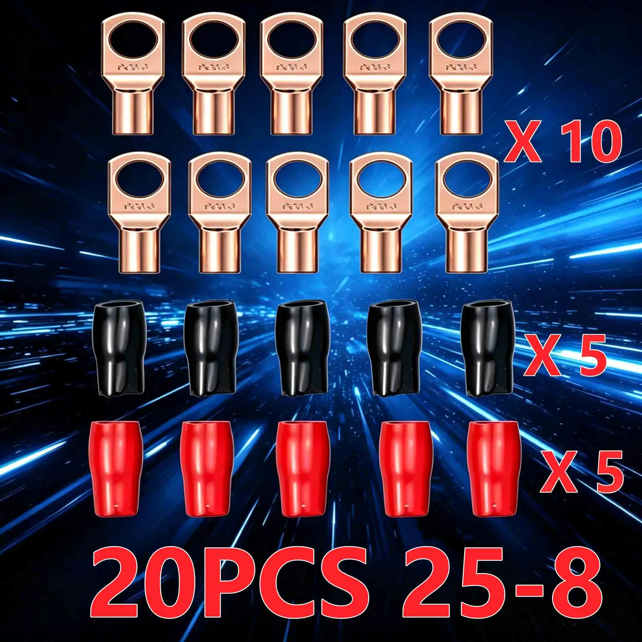 20PCS 4-25mm Sortiment Verzinnte Kupfer Lugs Ring Crimp Terminals Batterie Draht Schweißen Kabel Anschlüsse Kit – Detail 1