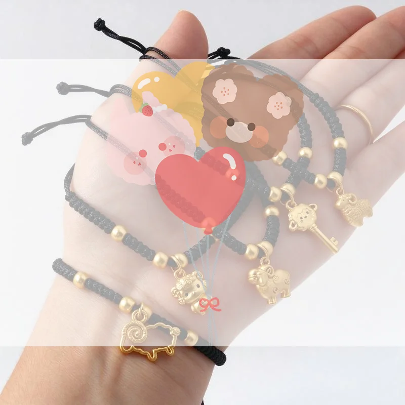 Handmade Red String Bracelet Zodiac Gold Charms Adjustable Size Good Luck Gifts New Year Daily Wear