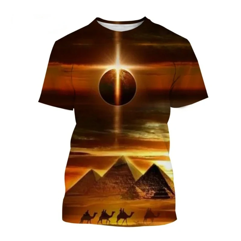 Summer Fun and Casual T-shirt for Men and Women Ancient Egyptian Pyramid Both Harajuku Street Round Neck Short Sleeve Tops