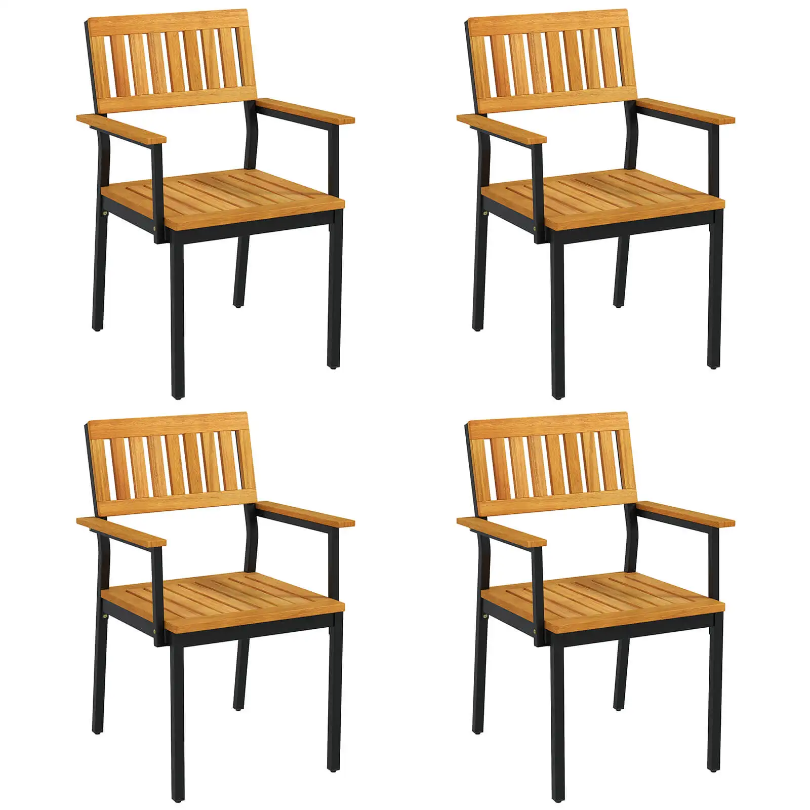 Dining Chair Set of 4 w/Acacia Wood Backrest Slanted Seat Comfortable Armrests