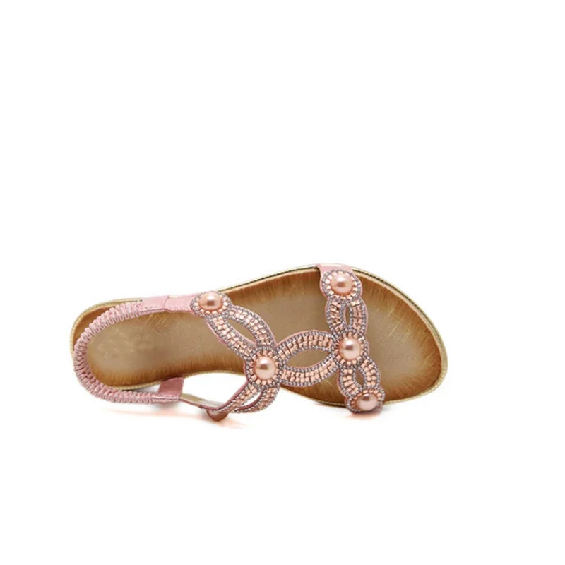 TIMETANG New Fashion Casual Summer Women Sandals Flower Rhinestone Foreign Trade Large Size Flat Shoes Zapatos Mujer