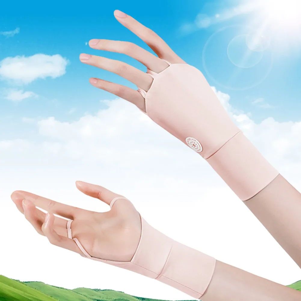 

Women Sun Protector Gloves Cool Breathable Open Fingered Gloves Ice Silk Hollow Palm Elastic for Outdoor Practice