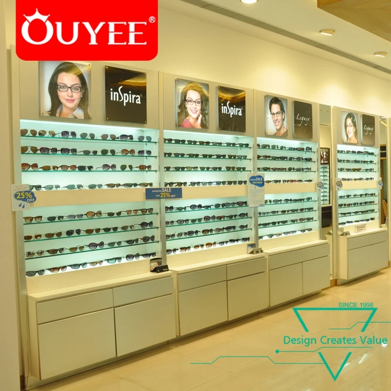 Customized-Luxury Eyewear Sunglasses Showroom Wood Modern Optical Shop Counter Design