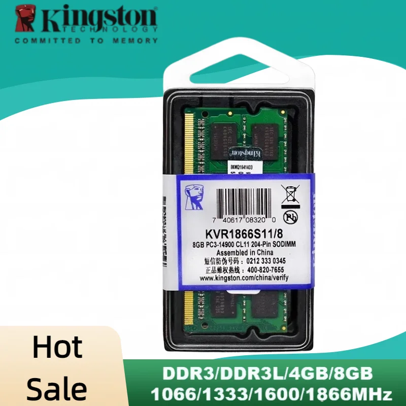 Kingston Laptop Ram DDR3L DDR3 8GB 4GB 1066Mhz 1333Mhz 1600Mhz 1866Mhz SO-DIMM PC3-8500 10600 12800 Notebook DDR3 Dual Channel