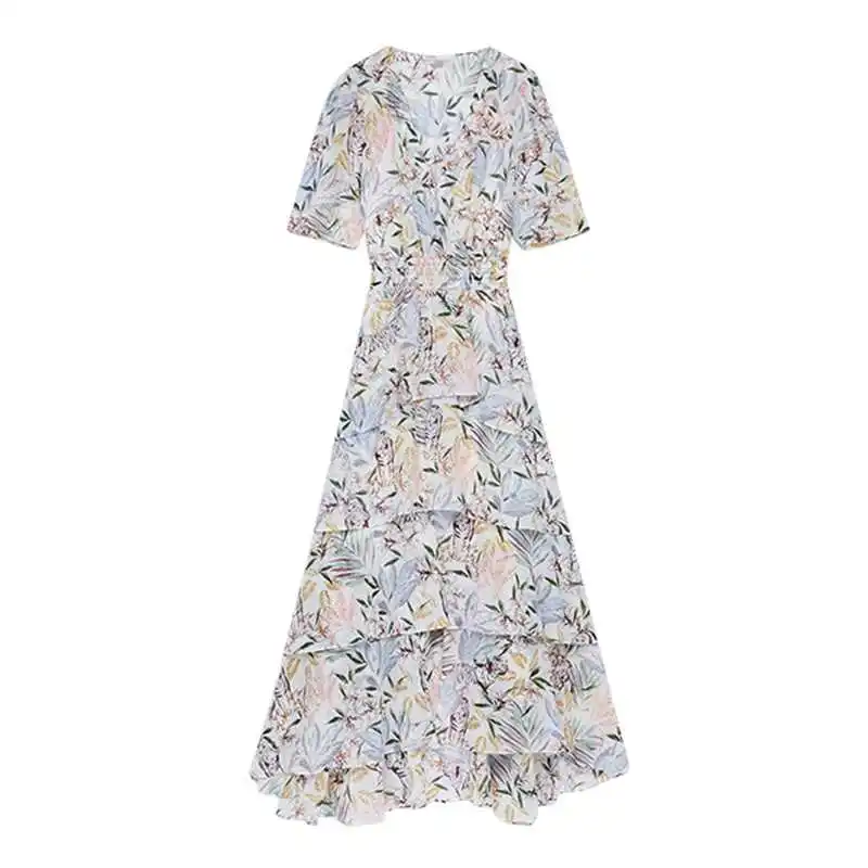 春夏の新作レディースフレンチジャングルプリントカジュアルファッション長袖ハイウエスト花柄通勤スタイルフェアリースカートドレス