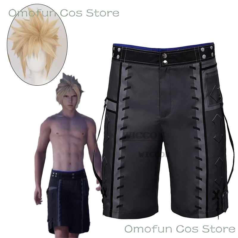 Cloud Cosplay Men Beach Shorts wig Costume Anime FF7 Rebirth Game Final Cosplay Fantasy VII Short Pants Costume Halloween Suits